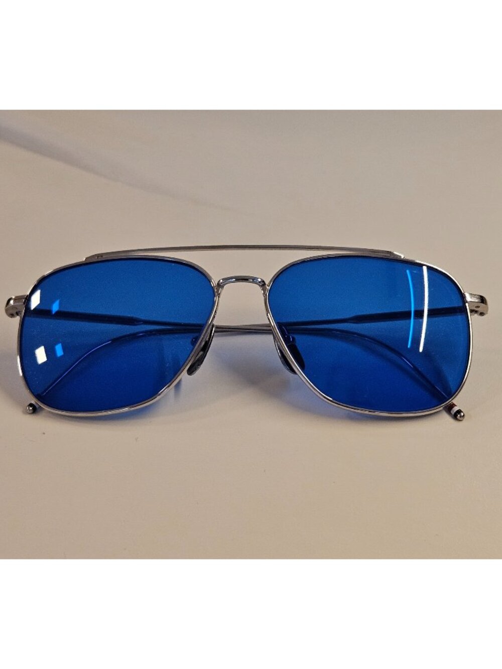 Thom Browne TB-100-A-T-SLV-58 Sunglasses Silver Frame Blue Lens 58mm Eyewear